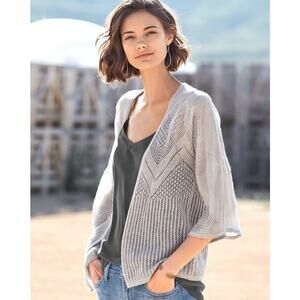 Garnet Hill Womens Sz S Featherweight Cashmere Bell-Sleeve Grey Cardigan Sweater